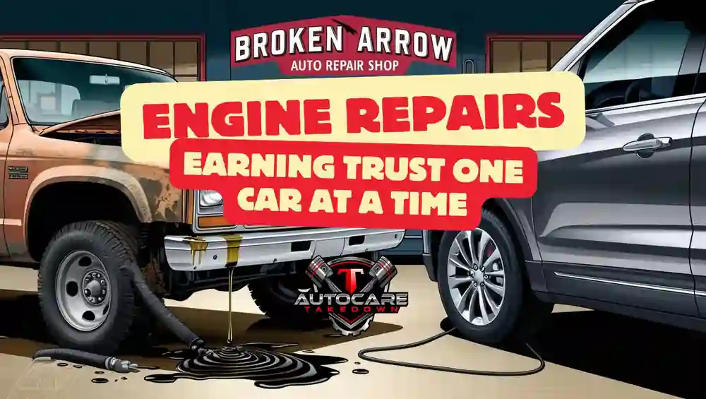 featured image for blog post about an oil leak repair on a Ford F-150 and engine repair on a Dodge Journey a T Autocare Takedown auto repair in Broken Arrow